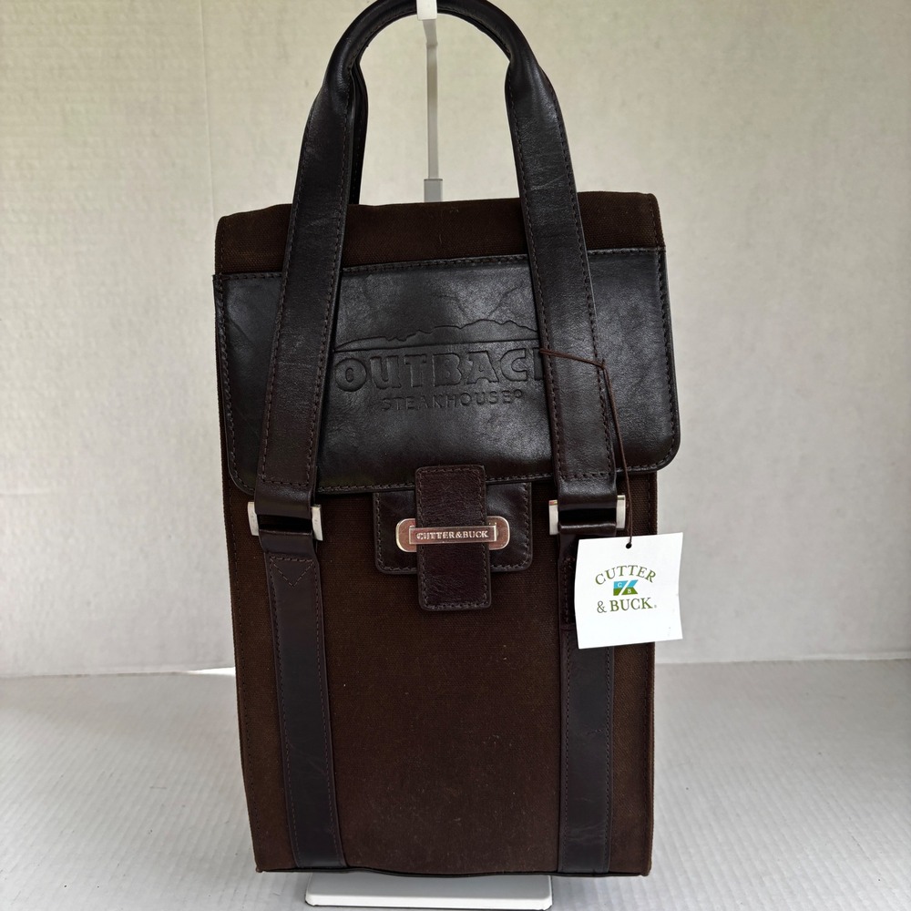 Cutter‎ & Buck Wine Carrier Bag  Brown Outback Steakhouse Canvas Leather New